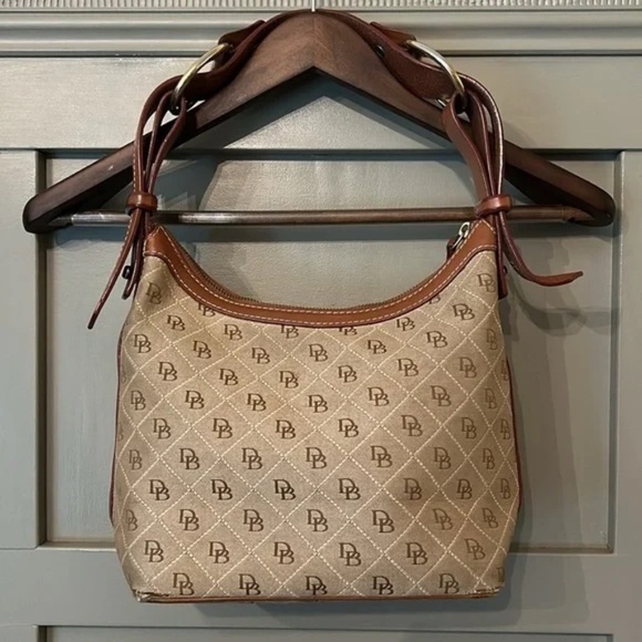 Dooney & Bourke Shoulder Bag Monogrammed Canvas Leather Trimmed Brown Tan - Picture 9 of 14